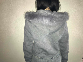 Triple Zip Detail Padded Fur Hooded Short Jumper
