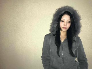 Triple Zip Detail Padded Fur Hooded Short Jumper