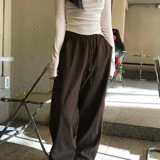 Loose Fit Elastic Waist Semi-Wide Jogger Pants