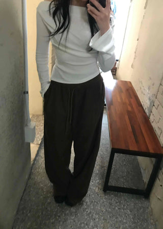 Loose Fit Elastic Waist Semi-Wide Jogger Pants