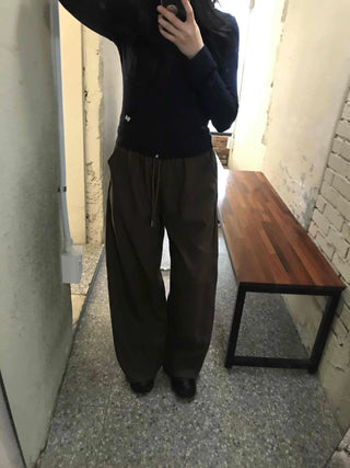 Loose Fit Elastic Waist Semi-Wide Jogger Pants