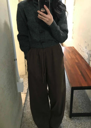 Loose Fit Elastic Waist Semi-Wide Jogger Pants