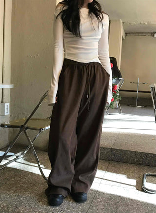 Loose Fit Elastic Waist Semi-Wide Jogger Pants