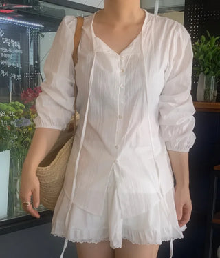 Orange Angel Strap Pintuck See-through Blouse