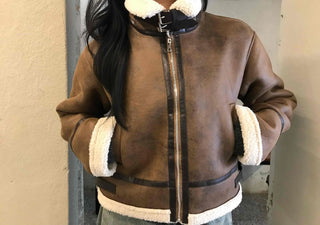 Boa Color Shawl Collar Vegan Leather Zip-Up Jacket