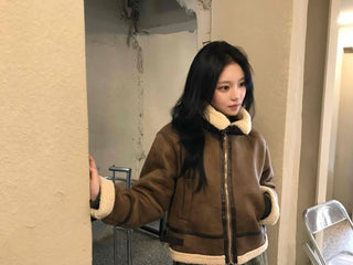 Boa Color Shawl Collar Vegan Leather Zip-Up Jacket