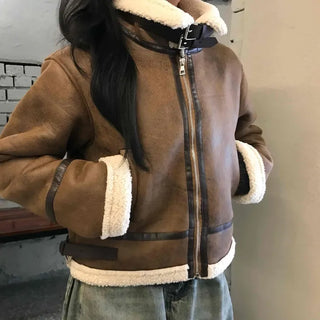 Boa Color Shawl Collar Vegan Leather Zip-Up Jacket