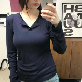 Modern Short Collar Slim Fit Long Sleeve T-shirt