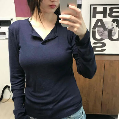 Modern Short Collar Slim Fit Long Sleeve T-shirt
