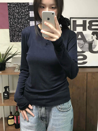 Modern Short Collar Slim Fit Long Sleeve T-shirt