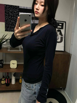 Modern Short Collar Slim Fit Long Sleeve T-shirt