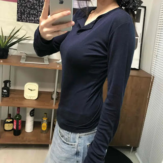 Modern Short Collar Slim Fit Long Sleeve T-shirt