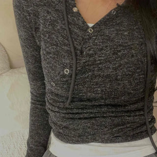 Feminine Button Shirred Slim Fit Long Sleeve T-shirt