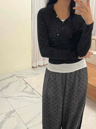 Feminine Button Shirred Slim Fit Long Sleeve T-shirt
