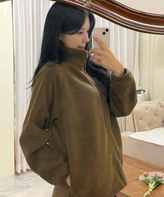 Oversized Minimal Shearling Zip-Up Fleece