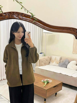Oversized Minimal Shearling Zip-Up Fleece