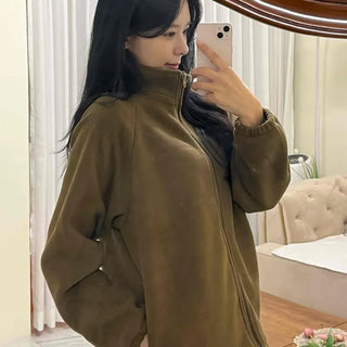 Oversized Minimal Shearling Zip-Up Fleece