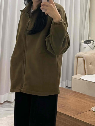 Oversized Minimal Shearling Zip-Up Fleece