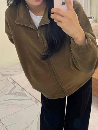 Oversized Minimal Shearling Zip-Up Fleece