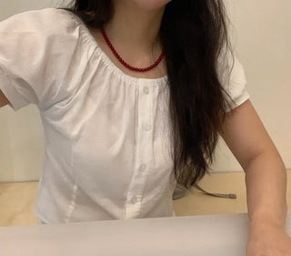 Jewel Button Banding Blouse