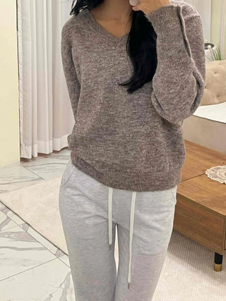 Sleeve Warmer Button V-Neck Loose Fit Knit