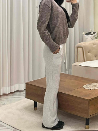 Sleeve Warmer Button V-Neck Loose Fit Knit