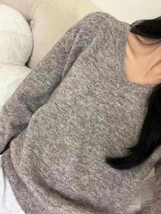 Sleeve Warmer Button V-Neck Loose Fit Knit