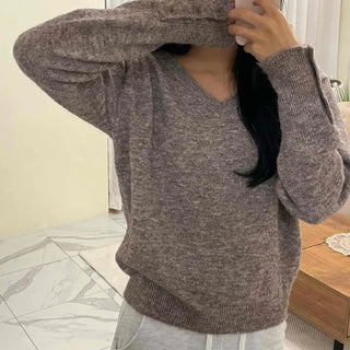 Sleeve Warmer Button V-Neck Loose Fit Knit