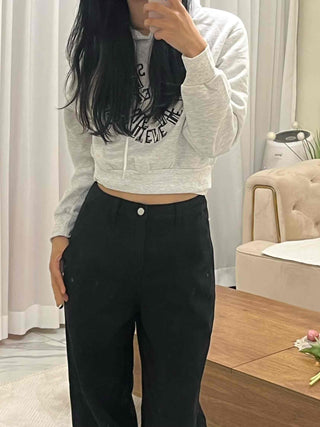 Casual Lettering Print Fleece-Lined Crop Hoodie