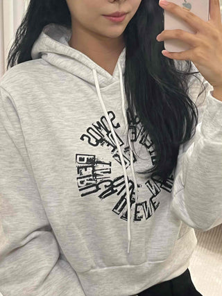 Casual Lettering Print Fleece-Lined Crop Hoodie