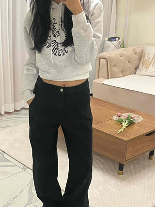 Casual Lettering Print Fleece-Lined Crop Hoodie