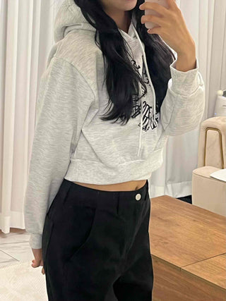 Casual Lettering Print Fleece-Lined Crop Hoodie