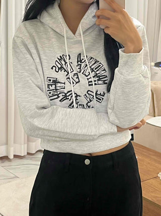 Casual Lettering Print Fleece-Lined Crop Hoodie
