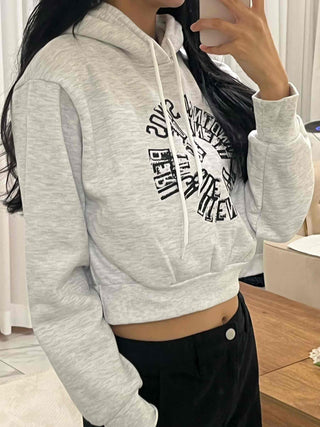 Casual Lettering Print Fleece-Lined Crop Hoodie
