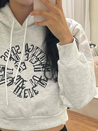 Casual Lettering Print Fleece-Lined Crop Hoodie