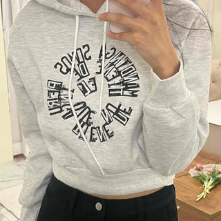 Casual Lettering Print Fleece-Lined Crop Hoodie