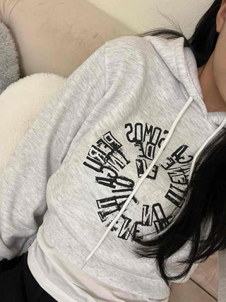 Casual Lettering Print Fleece-Lined Crop Hoodie