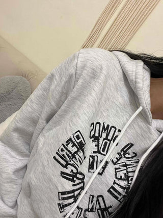 Casual Lettering Print Fleece-Lined Crop Hoodie