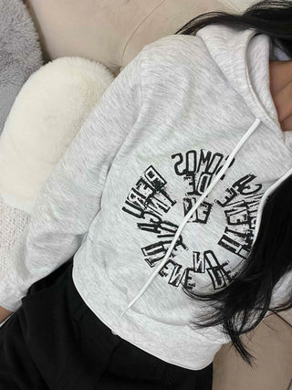 Casual Lettering Print Fleece-Lined Crop Hoodie