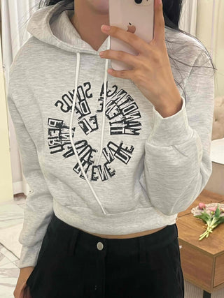 Casual Lettering Print Fleece-Lined Crop Hoodie