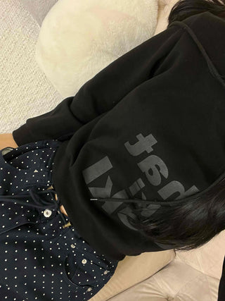 Lettering Print Crop Loose Fit Fleece-Lined Hoodie