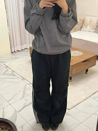 Side String Shirred Button Half-Neck Hoodie