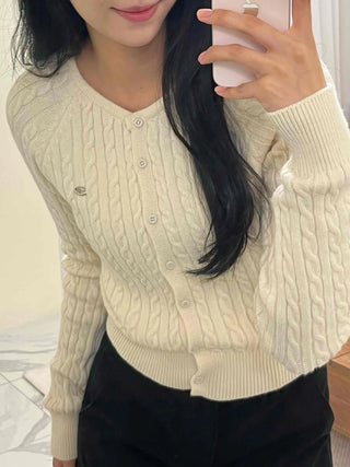 Soft Cable Button Knit Cardigan