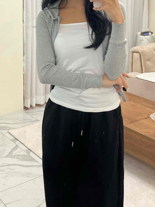 Slim Fit Ribbed Crop Zip-Up Hoodie