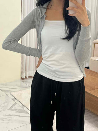 Slim Fit Ribbed Crop Zip-Up Hoodie