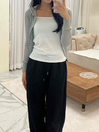 Slim Fit Ribbed Crop Zip-Up Hoodie