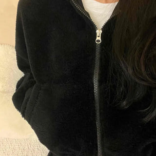 Sheepskin Mink High-Neck Two-Way Fleece Zip-Up