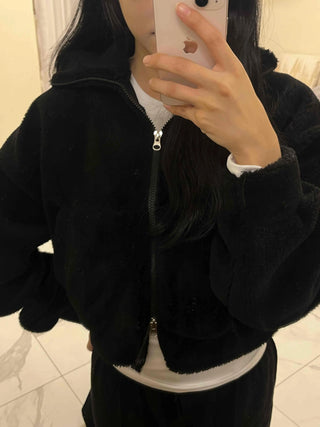 Sheepskin Mink High-Neck Two-Way Fleece Zip-Up