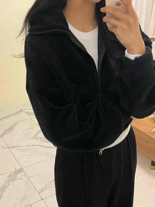 Sheepskin Mink High-Neck Two-Way Fleece Zip-Up