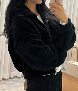 Sheepskin Mink High-Neck Two-Way Fleece Zip-Up